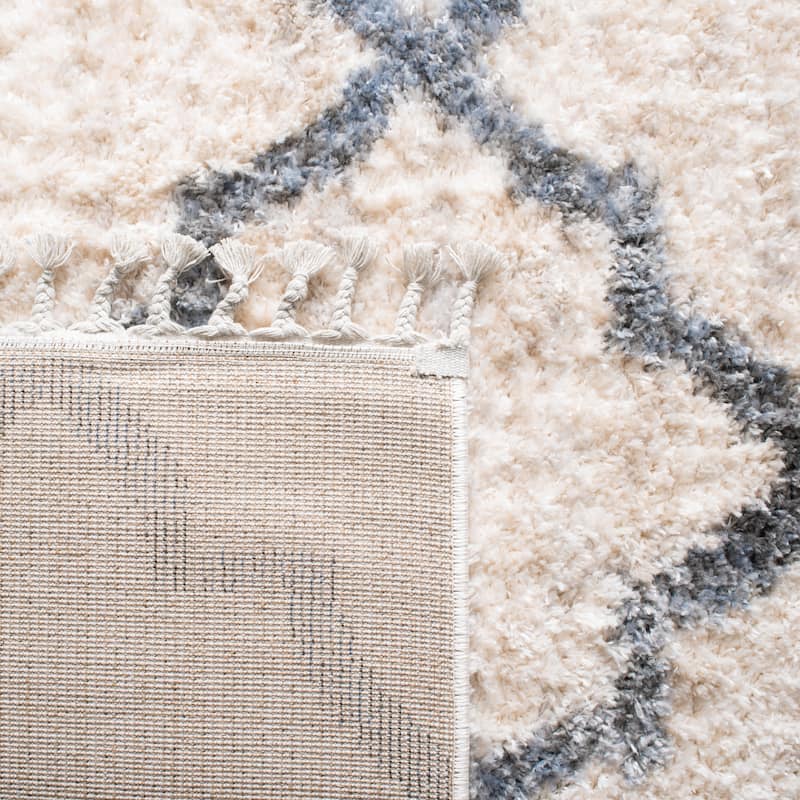 SAFAVIEH Berber Fringe Shag Melva Trellis Rug - Cream/Grey - 5' 3" x 7' 6"