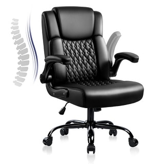 BOSSIN Adjustable Flip-Up Arms Ergonomic Office Chair,PU Leather High-Back Computer Chair with Lumbar Support,Black