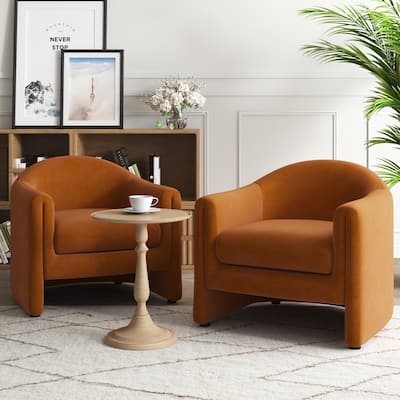 Upholstered Barrel Accent Chair, Low Back Arm Chair(Set of 2)