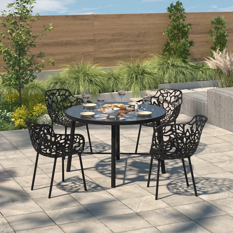 48 in. Round Outdoor Dining Table in Aluminum with Tempered Glass Tabletop - 47.25 x 47.25