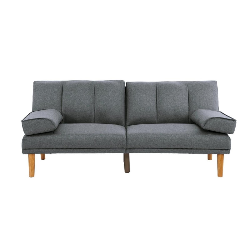 Versatile Blue Grey Polyfiber Adjustable Sofa with Solid Wood Legs, Converts to Bed, Ideal for Modern Living Spaces