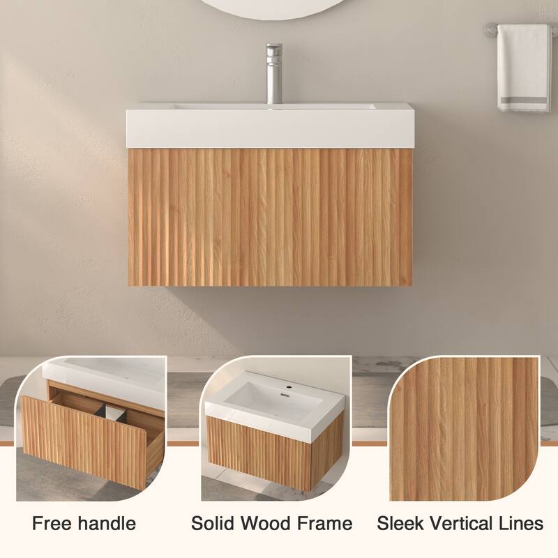 GDF Studio - Alexender Minimalist Design Wall-Mounted Floating Bathroom Vanity with Integrated Basin and Beveled-Edge Handles