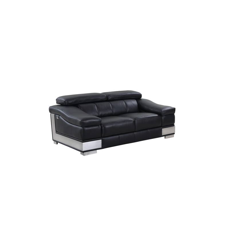 Top Grain Italian Leather Loveseat - Black