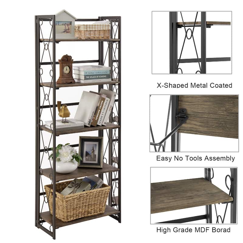 VECELO Contemporary 5-Shelf Display Bookcase, Industrial 62" Tall Bookshelf Storage Organizer