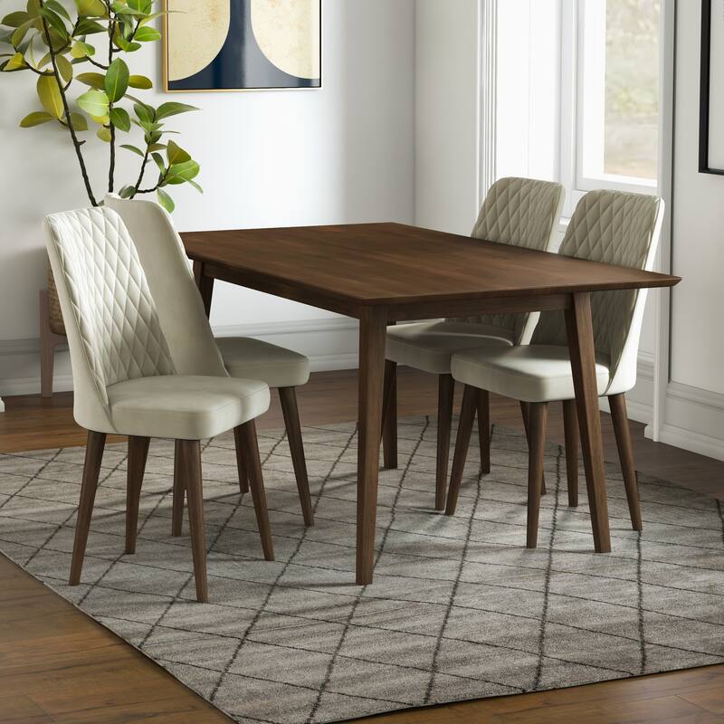 Armantos 5-Piece Mid-Century Dining Set w/ 4 Velvet Dining Chairs in Beige