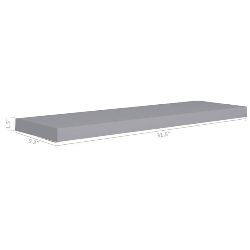 Zyno Wall Shelf Set of 2, Matte Gray MDF Body, Modern Design 32 Inch