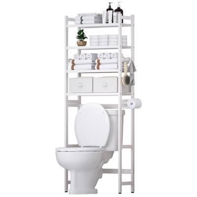 Over The Toilet Storage with 2 Baskets,4-Tier Bamboo Over Toilet Organizer Rack with Paper Holder & 4 Hooks Waterproof Feet Pad