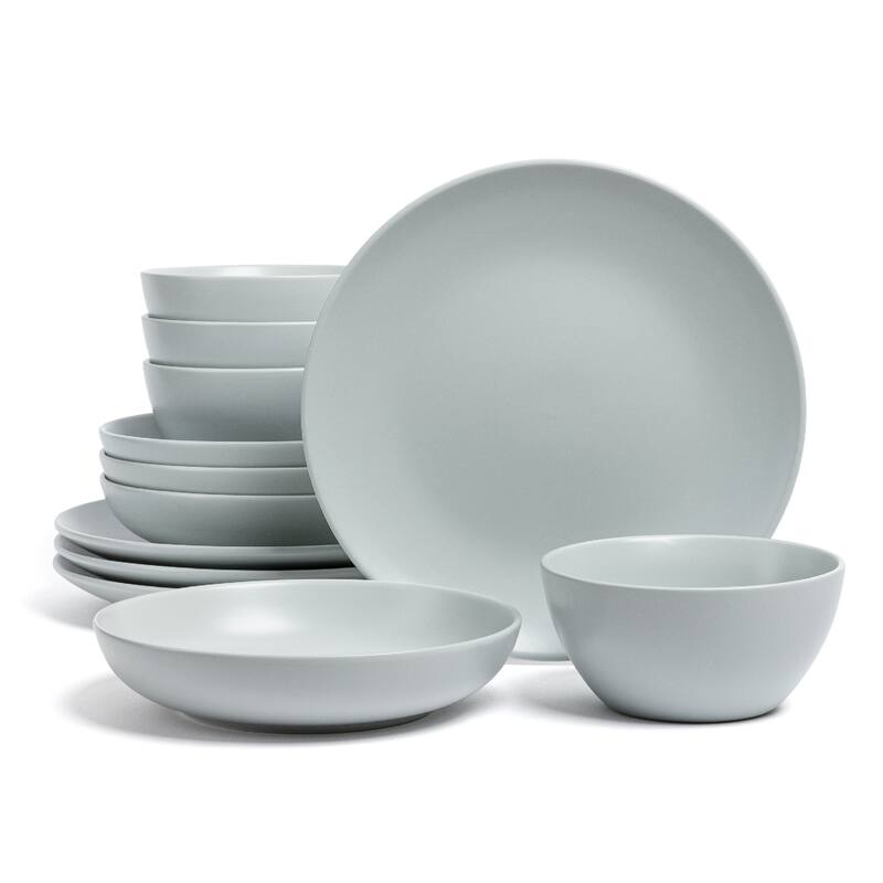 over&back Coupe Semi-Matte Stoneware Dinnerware Set - 12-Piece - Fog Blue - 3 Piece
