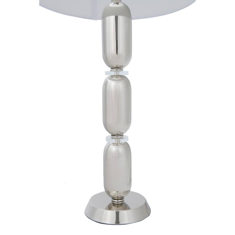 Modern Stacked Metal Table Lamp with Glass Accents and Linen Shade
