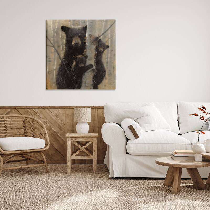 Stupell Black Bear and Cubs Soft Birch Tree Forest Canvas Wall Art - Brown