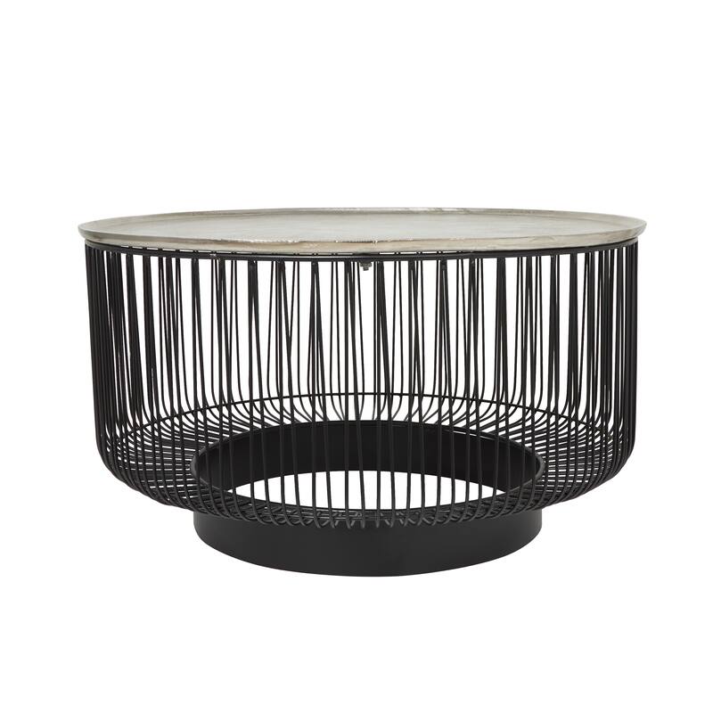 Black Aluminum Open Frame Wire Geometric Coffee Table with Silver Aluminum Top