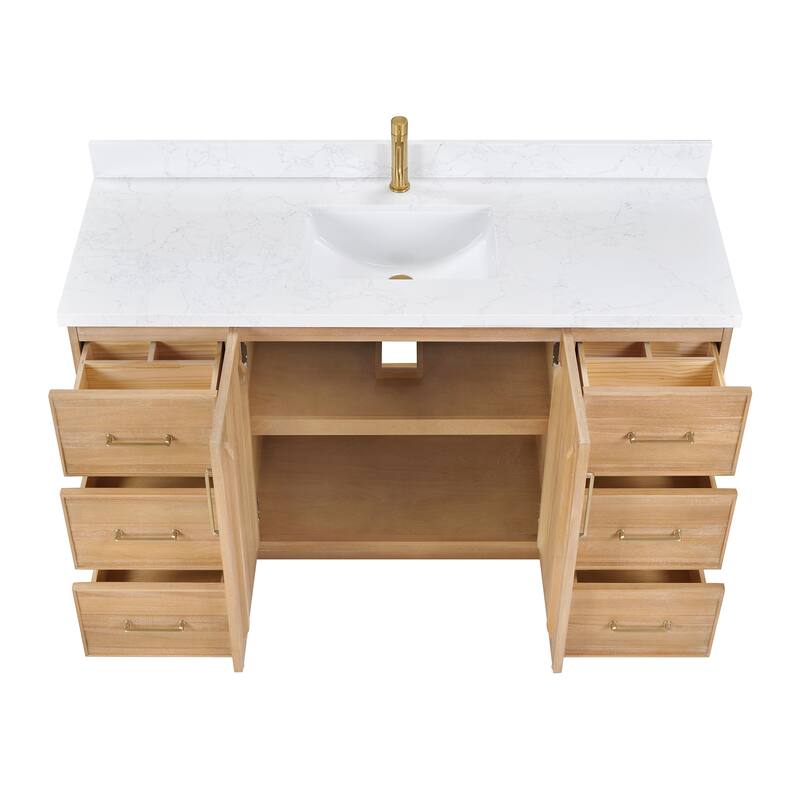 Karachi Bath Vanity with White Grain Stone Top, no Mirror