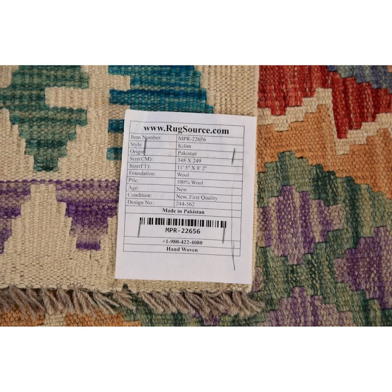 Geometric Kilim Oriental Area Rug Flatweave Wool Carpet - 8'2" x 11'5"