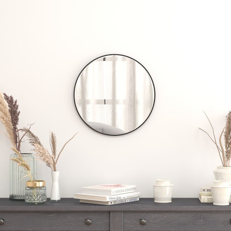Accent Wall Mount Mirror with Aluminum Frame - Round Wall Mirror - 20" Round - Black