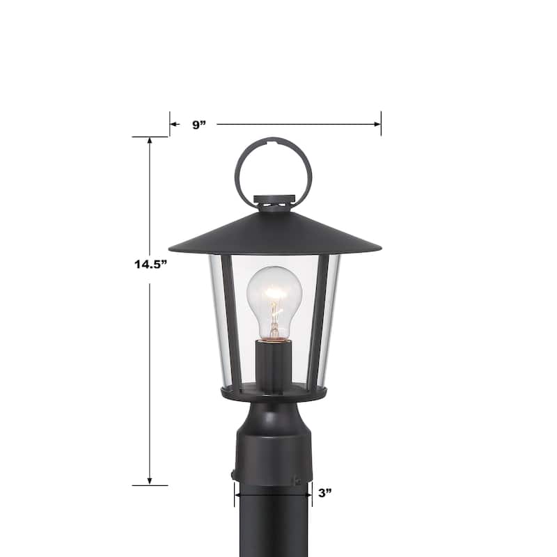 Andover 1 Light Matte Black Outdoor Lantern Post - 9"W x 14.5"H
