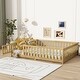 preview thumbnail 29 of 43, White Full Size Wooden Floor Bed with Fence & Door, Rubber, Safety Guardrails