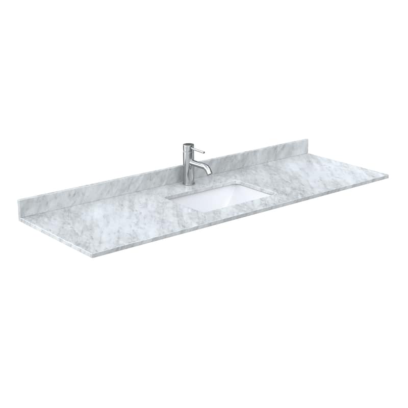 Miranda Bathroom Vanity Set, White Carrara Marble Top, 58-Inch Mirror