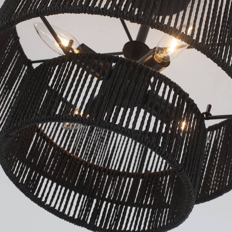 Starsky 4-Light 2-Tier Rattan Semi Flush Mount Ceiling Light