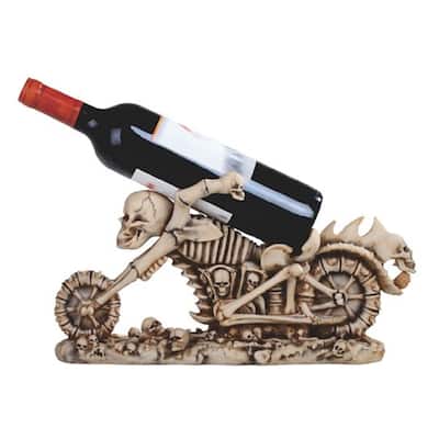 Q-Max 15.5"W Skull Motorcycle Wine Rack Human Bone Bottle Holder Dining Room Decoration Figurine