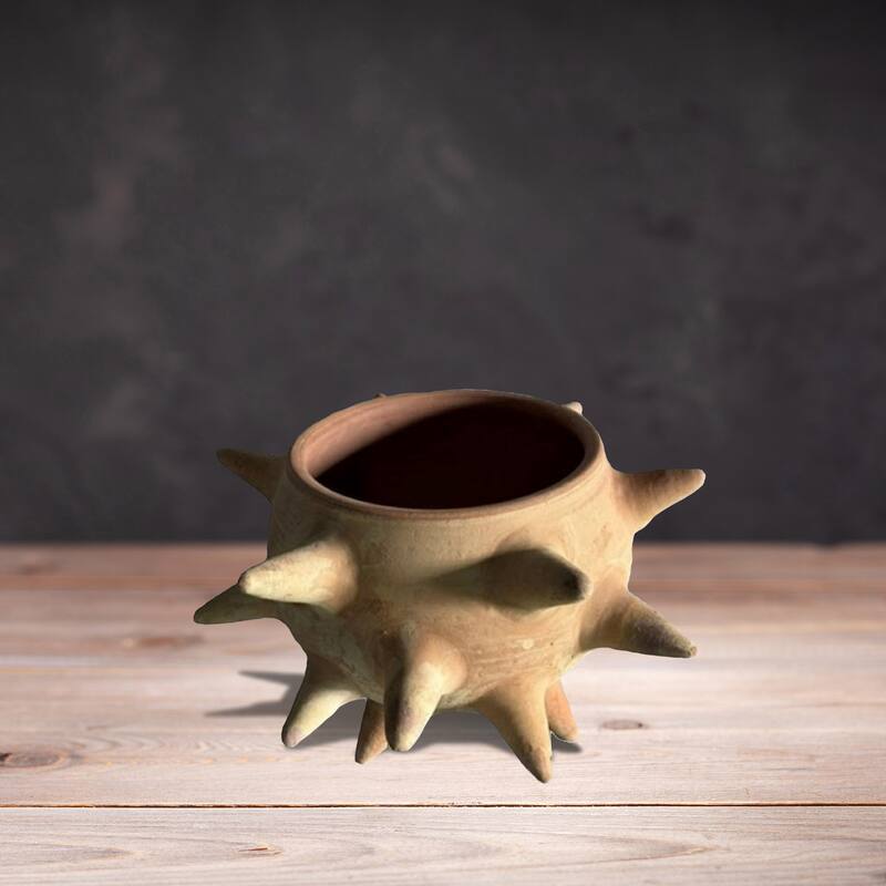 Spiked Design Terracotta Vase - 12.5" - Brown