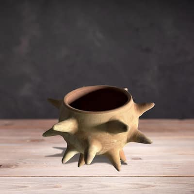 Spiked Design Terracotta Vase - 12.5" - Brown