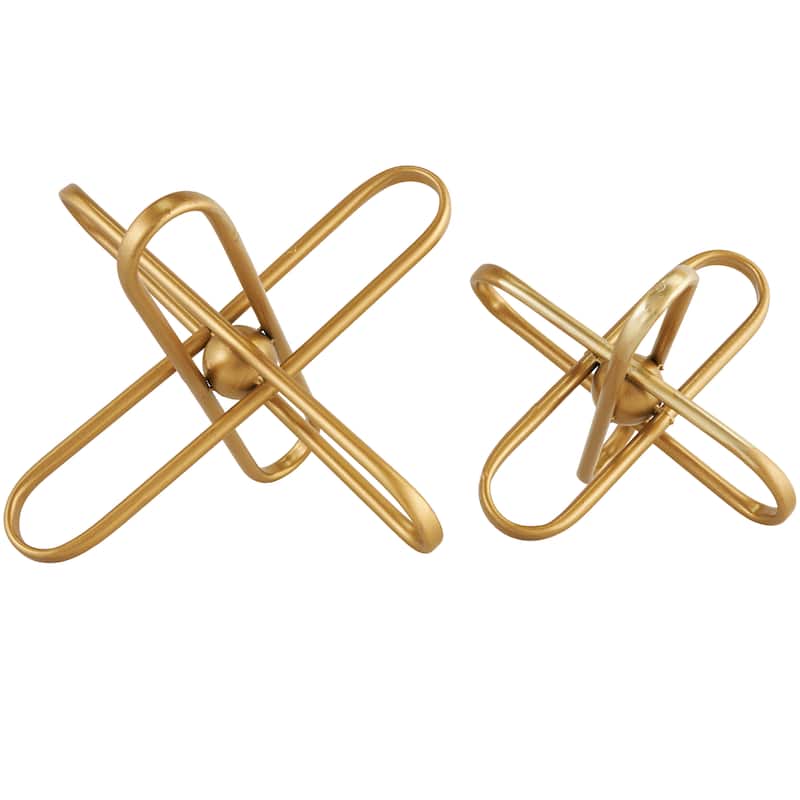 Metal Geometric Sculpture with Paper Clip Accents - Set of 2 Gold - CosmoLiving by Cosmopolitan - 12"W x 12"L x 10"H