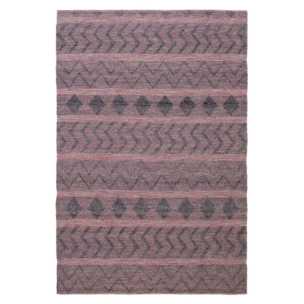 ECARPETGALLERY Braid weave Sienna Grey, Pink Wool Rug - 6'0 x 9'2
