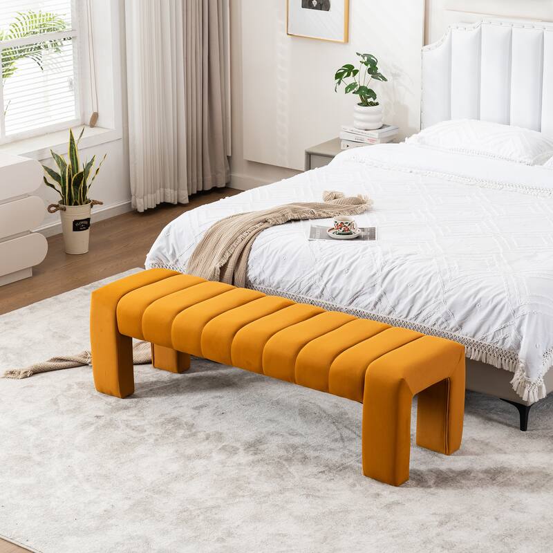 Upholstered Bedroom Bench Tufted Entryway Bench Modern End of Bed Bench Dining Bench with Gold/Black Metal Legs for Window