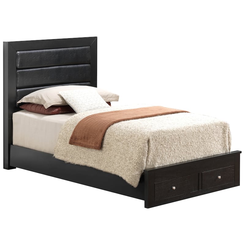 Solid Padded Upholstered Panel Twin Bed with Drawers - 81" - Black