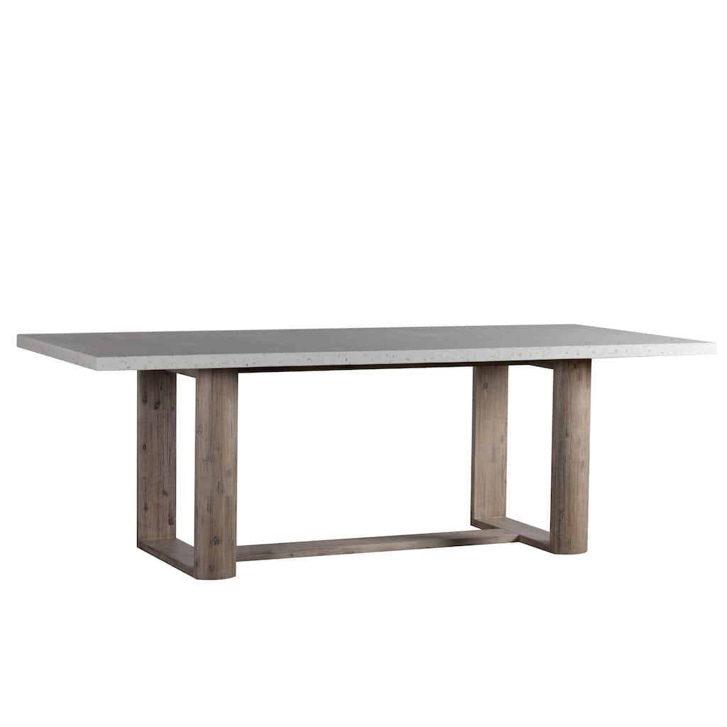Kinsley Indoor-Outdoor White Terrazzo and Acacia 91-inch Rectangular Trustle Dining Table