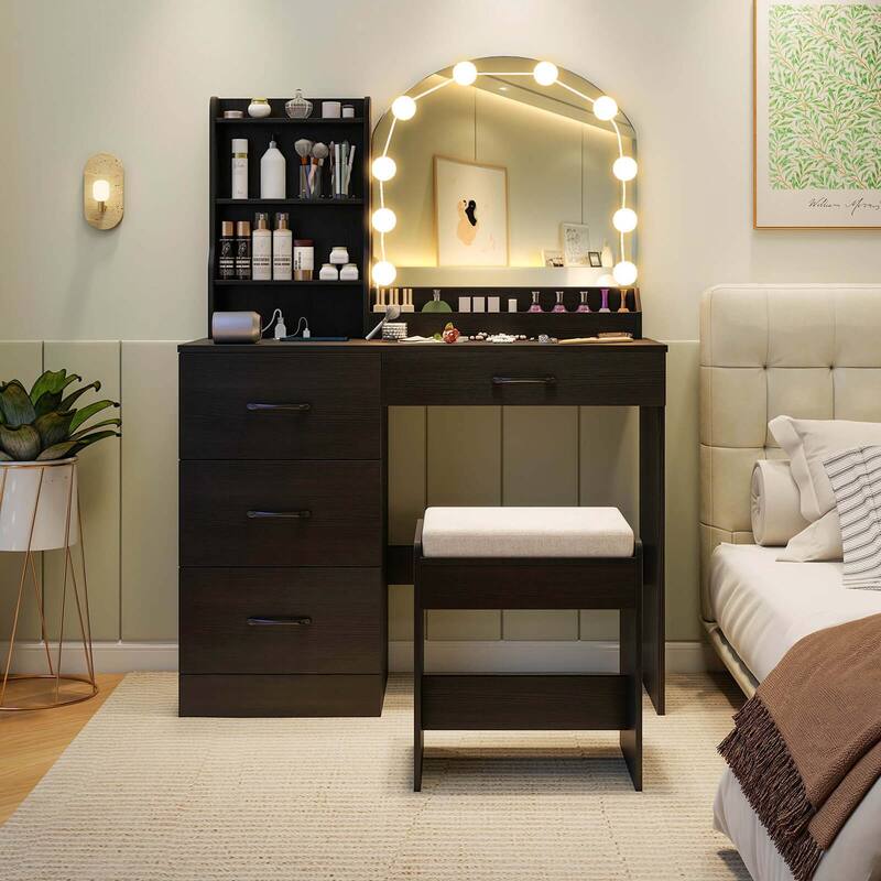 Costway Vanity Set with Mirror and Lights Dressing Table and Chair 4 - See Details