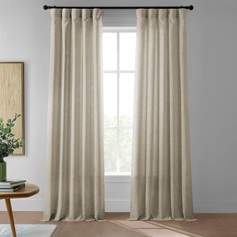 Exclusive Fabrics Farm Town Textured Faux Linen Semi Sheer Curtains (2 Panel) Window Curtains - 50 X 108 - Rustic Oatmeal