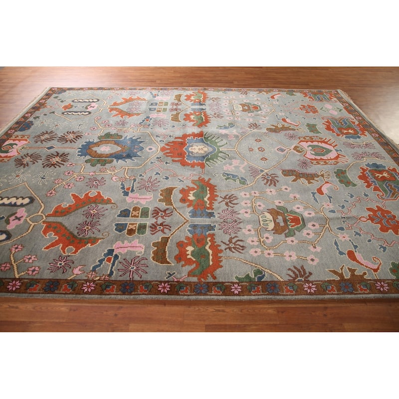 All-Over Oushak Oriental Area Rug Hand-Knotted Wool Carpet - 9'0" x 11'10"
