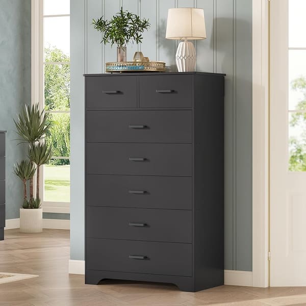 tall dark grey dresser Benjara Levi 5 Drawer Tall Dresser Chest, Dark Gray Solid Wood, Bedroom Storage