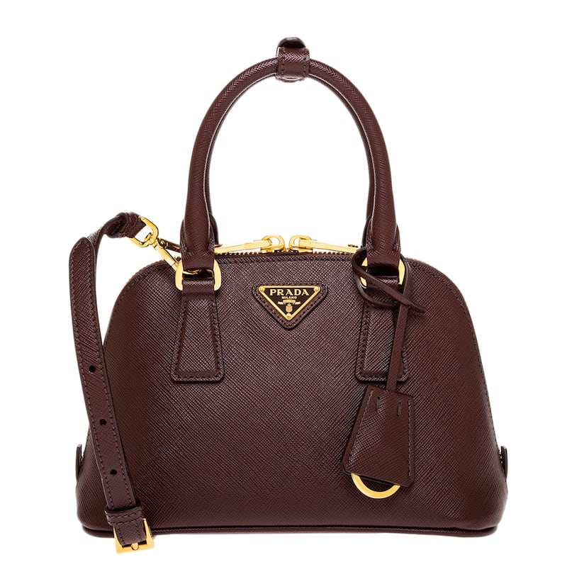 Prada Promenade Mini Saffiano Leather Bag - Burgundy