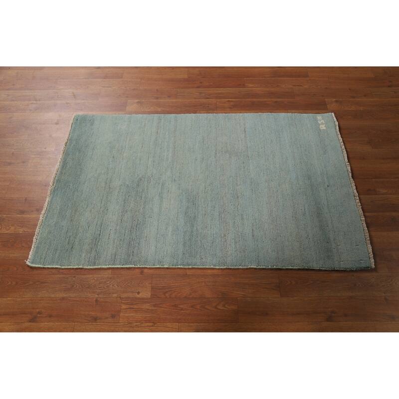 Modern Green Blue Gabbeh Oriental Accent Rug Handmade Wool Carpet - 2'7" x 4'1"