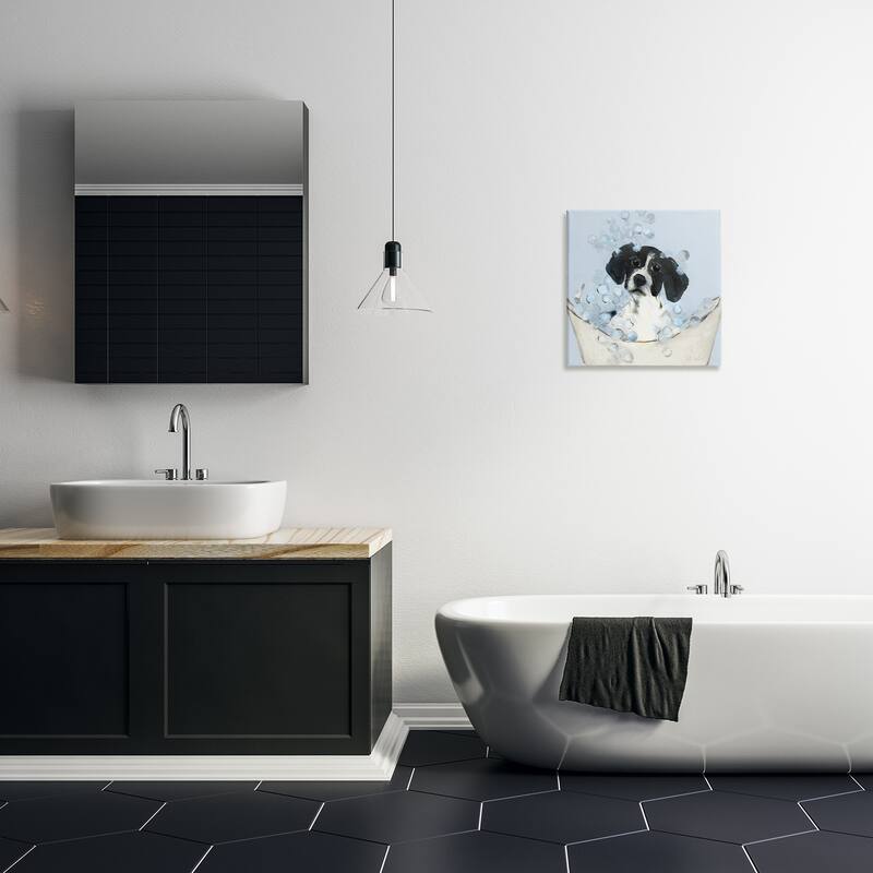 Stupell Black & White Puppy in Tub Canvas Wall Art Design By Sally Swatland