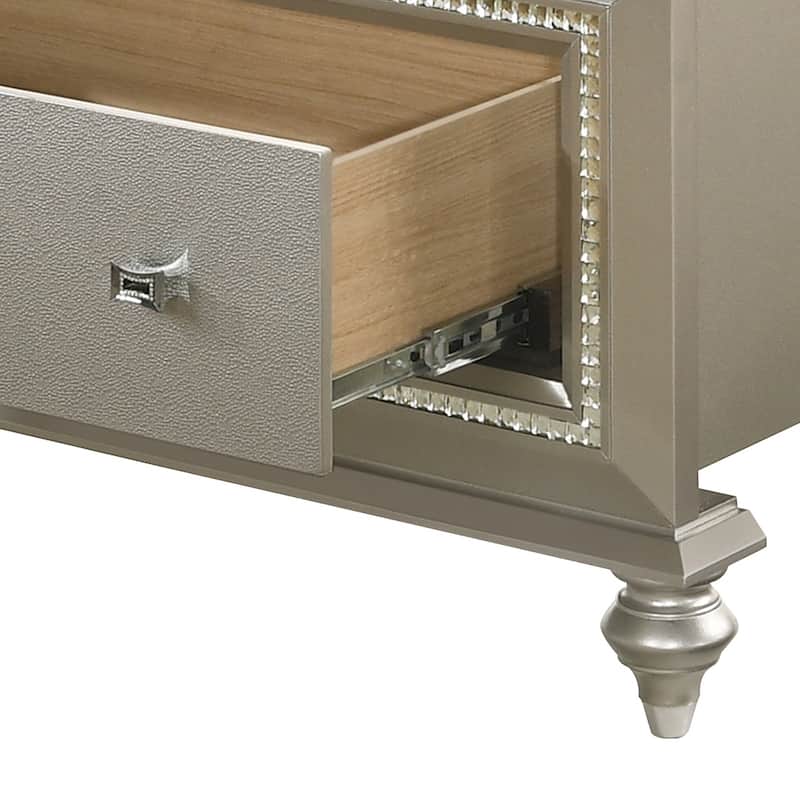 Full Wooden Bed with Diagonal Tufted Padded Headboard and Low Footboard