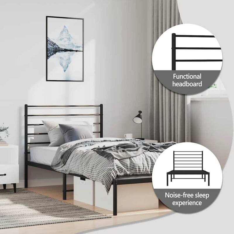 vidaXL Metal Bed Frame with Headboard, No Mattress