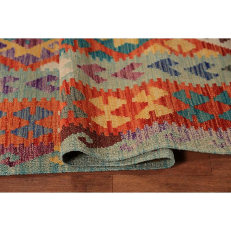 Orange Kilim Reversible Rug Flatweave Oriental Wool Carpet - 8'5"x 11'2"