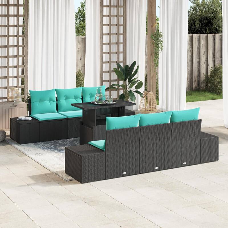 vidaXL 7 Piece Garden Sofa Set with Cushions - 94.1×24.4×27.2 - Black