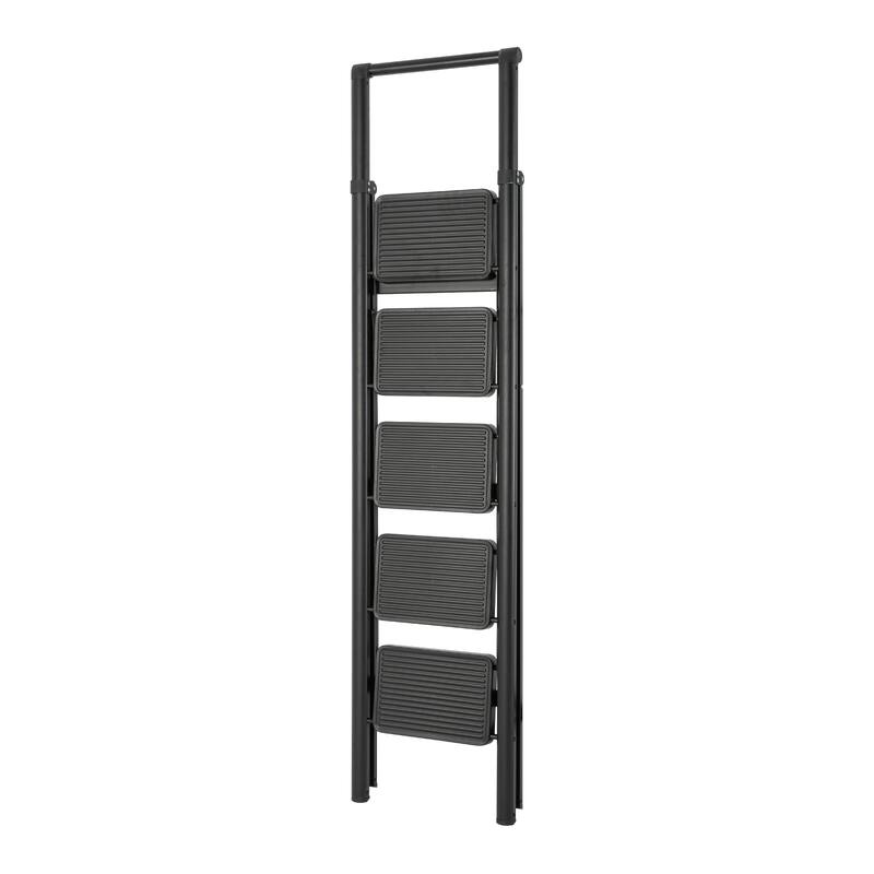 Black 5 Step Stool Folding Step Stool with Handrails
