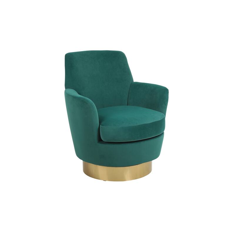 Emerald Velvet Modern 29.3" Upholstered Swivel Barrel Chair with Gold Stainless Steel Base