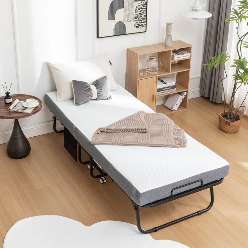 Portable Folding Guest Bed with Mattress, Rollaway Cot on Wheels, 31–45 Inch Sizes