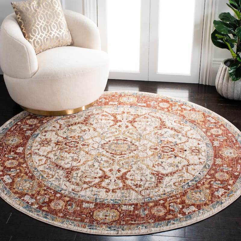 SAFAVIEH Valencia Þridur Vintage Oriental Rug - 6'4" Round - Ivory/Rust