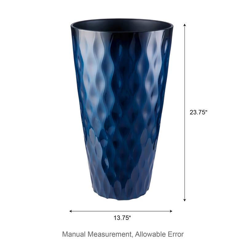 Glitzhome 23.75"H Set of 2 Oversized Wavy Texture Cobalt Blue/Turquoise/Red Tall Plastic Planter