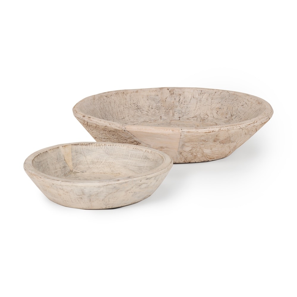 Nikita Set of 2 Large Black-Brown Reclaimed Wood Bowls - 20.0L x 20.0W x 5.0H