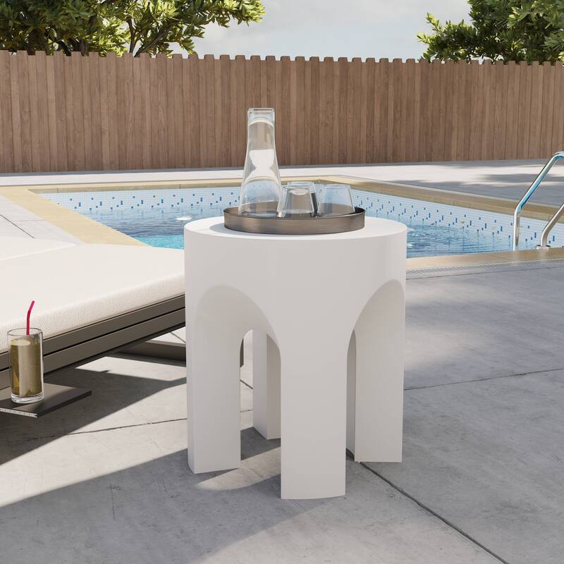 Round Side Table End Table in Fiberstone for Indoor and Outdoor