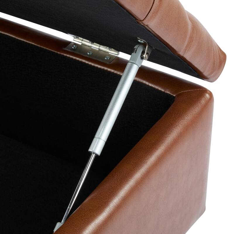 Roomfitters Tufted Storage Ottoman Bench, Faux Leather Upholstered Seat with Wood Legs, Entryway or Bedroom Use