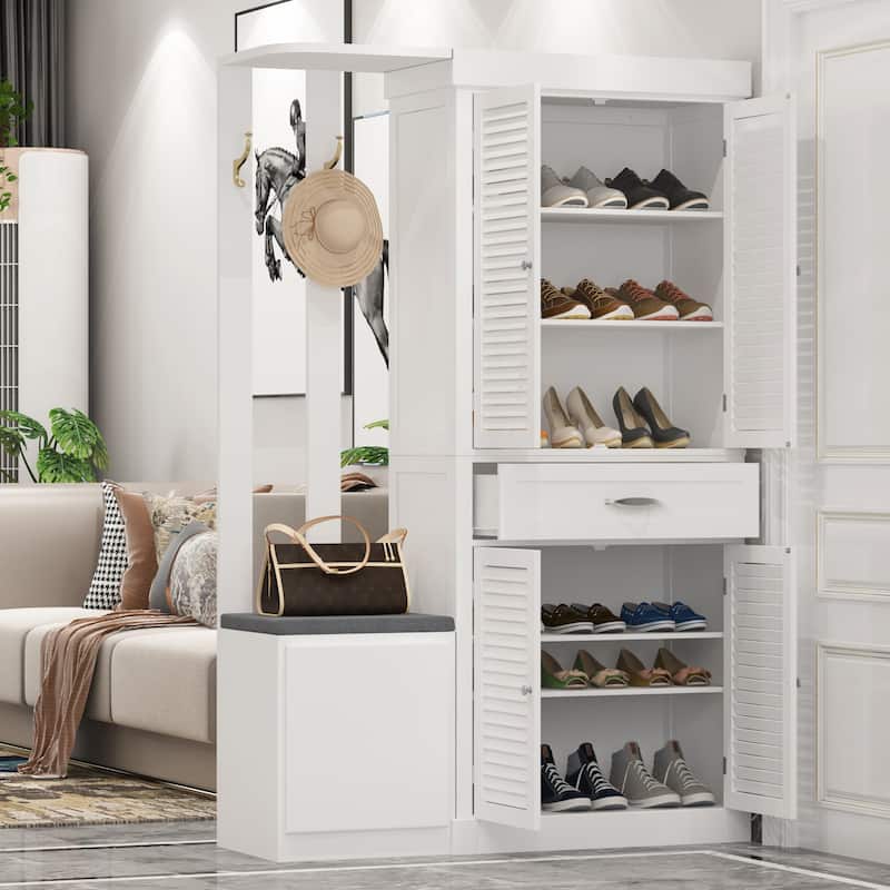 Timehcee 30"Shoe Cabinet Storage Cabinet Doors Wooden Floor Cabinet